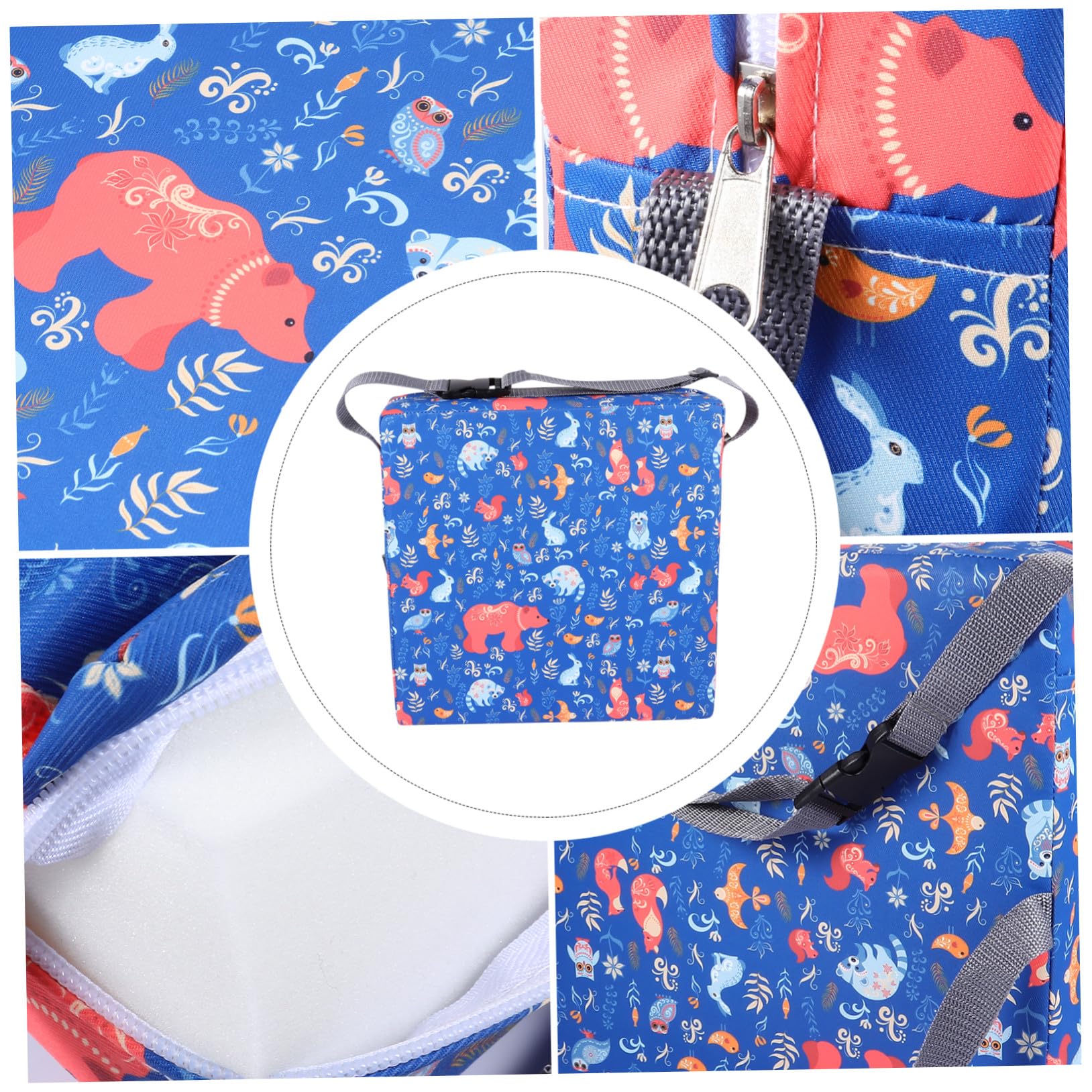 Hemobllo Cuscino Rialzo Sedia e Smontabile con Cintura di Sicurezza Portatile per Pranzo e Gioco Booster Sedia per Altezza e Design Animali Blu