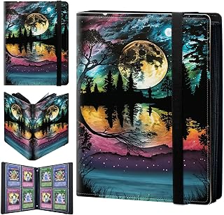 CGFGHHUY Card Binder 4 Pocket Trading Card Album Folder 400 Side Loading Pocket Binder Baseball Card Binder with Forest Moon Pattern Design Card Binder for Game Cards & Sports Cards