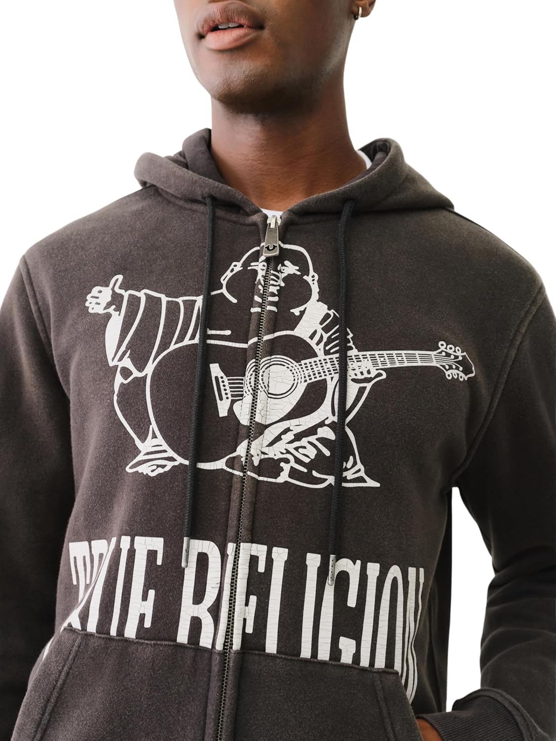 True Religion Men's Crackle Zip Up Hoodie