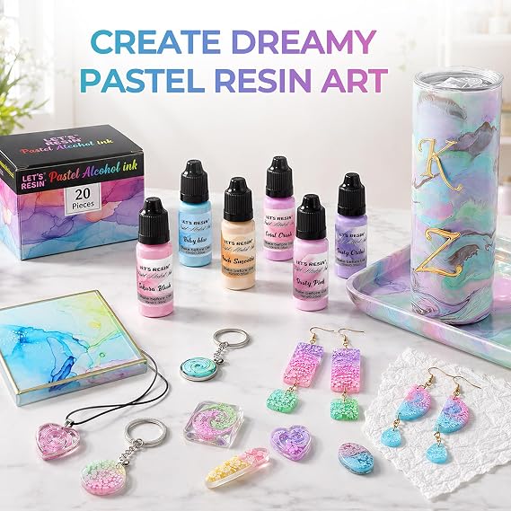 LET'S RESIN 20 Colors Pastel Alcohol Inks, Self-Sinking Resin Dye