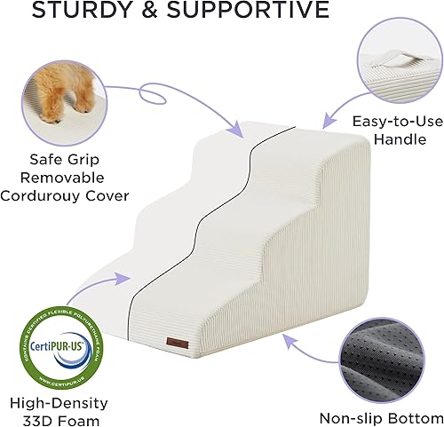 Miniatura 3 de Lesure - Escaleras para perros pequeños, rampa para perros para cama y sofá con espuma certificada CertiPUR-US, escalones para mascotas con parte