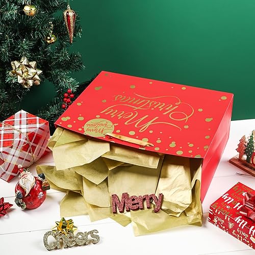 Miniatura 6 de WRAPAHOLIC Bolsas de regalo de Navidad  Paquete de 6 bolsas de letras de papel de Navidad de gran tamaño rojo dorado con 18 hojas de papel de seda