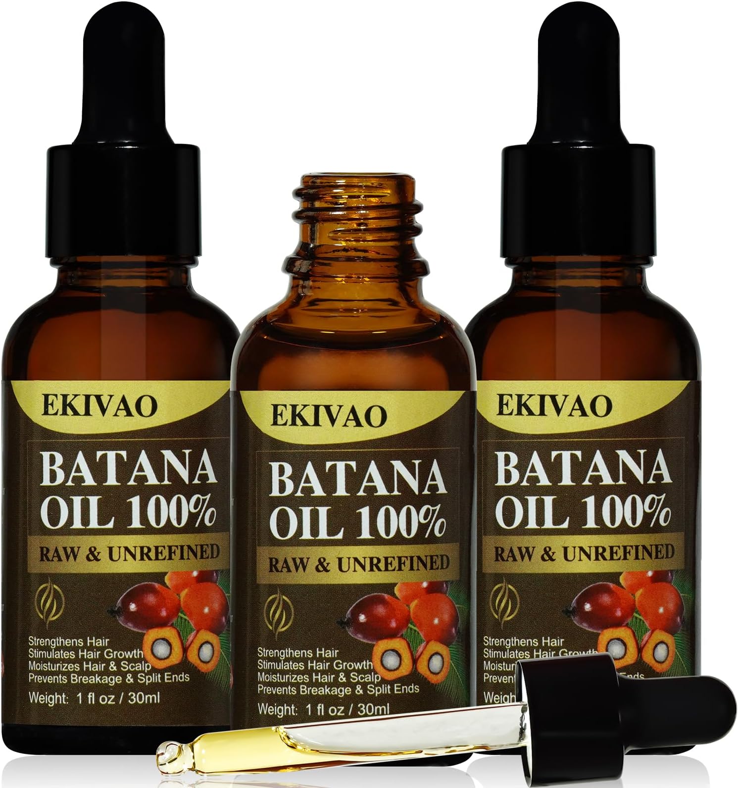 3Pack Batana Oil - Organic Hair Growth Oil with Heat Cap for Men & Women