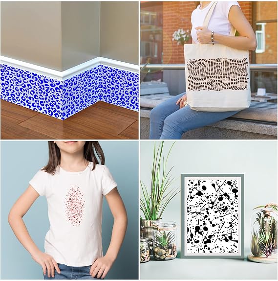JSRQT 8 Pcs Mixed Leopard Brick Dot Layering Stencils for Painting,Reusable Texture Mixed Media Stencil,Layering Drawing Templates for Painting on Card Canvas Wood Crafts Furniture Paper