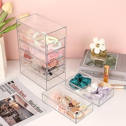 Vista 2 de Hipiwe Organizador de Cajones de Plástico Transparente Cajones de Escritorio con 6 Cajones Extraíbles Caja de Almacenamiento Compacta para Gabinete
