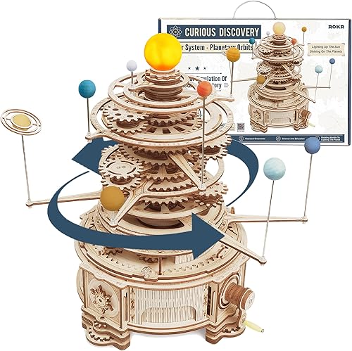 ROKR Rompecabezas de madera 3D para adultos, kit de modelo de sistema solar Orrery, manualidades para adultos y adolescentes, regalo para el día del