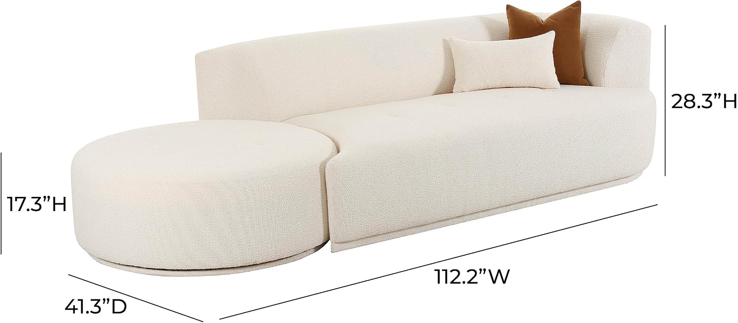 Tov Furniture Fickle Cream Boucle 2-Piece Chaise Modular RAF Sofa
