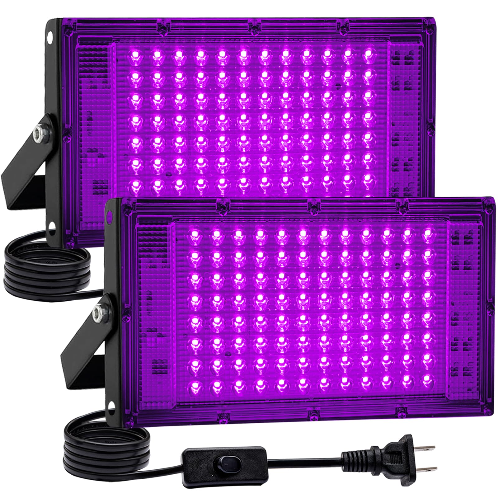 Akpgf 2 Pack 100W Black Light, LED Blacklight with US Plug and Switch, Black Lights for Glow None Party, Halloween,Body Painting,Fluorescent Painting and Tapestry