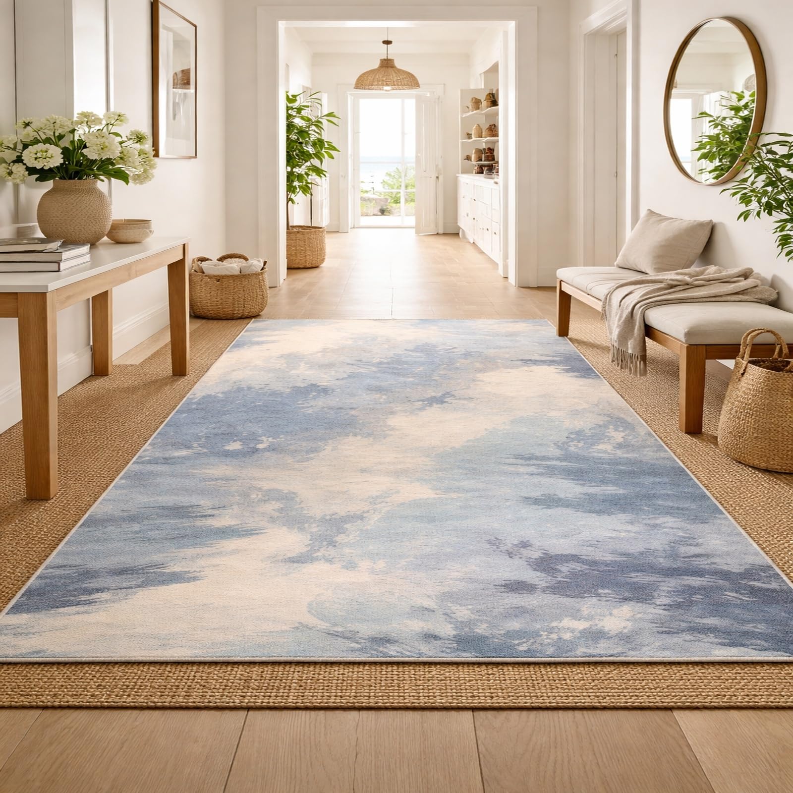 Tapis abstrait moderne bleu pour sublimer le sol de votre chambre adulte