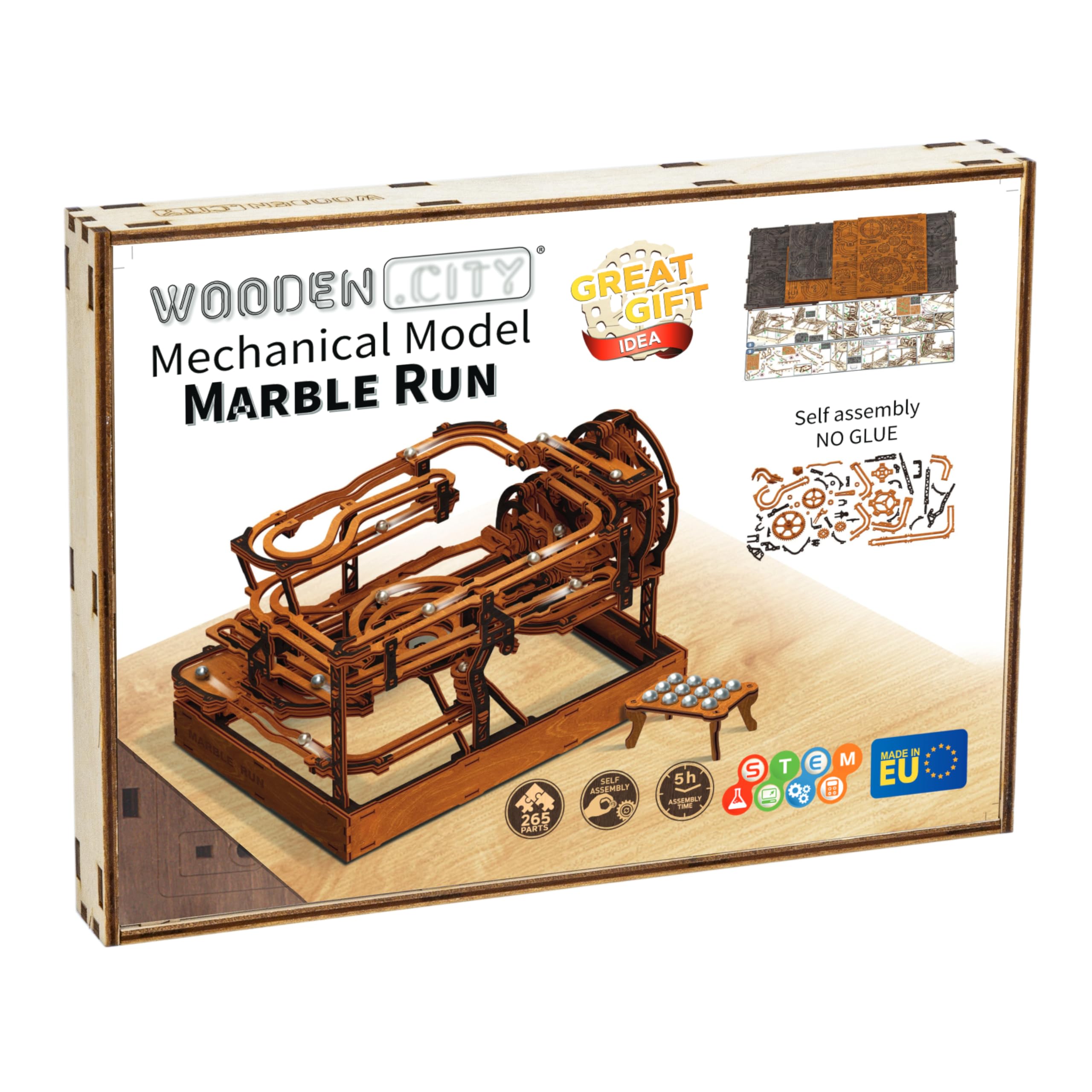 Wooden.City Murmelbahn 3D-Puzzle – europäisch gefertigtes mekahnisches Modellbausatz aus Holz, Marmor-Labyrinth zur Selbstmontage – kein Kleber erforderlich, ideal für Erwachsene und Jugendliche