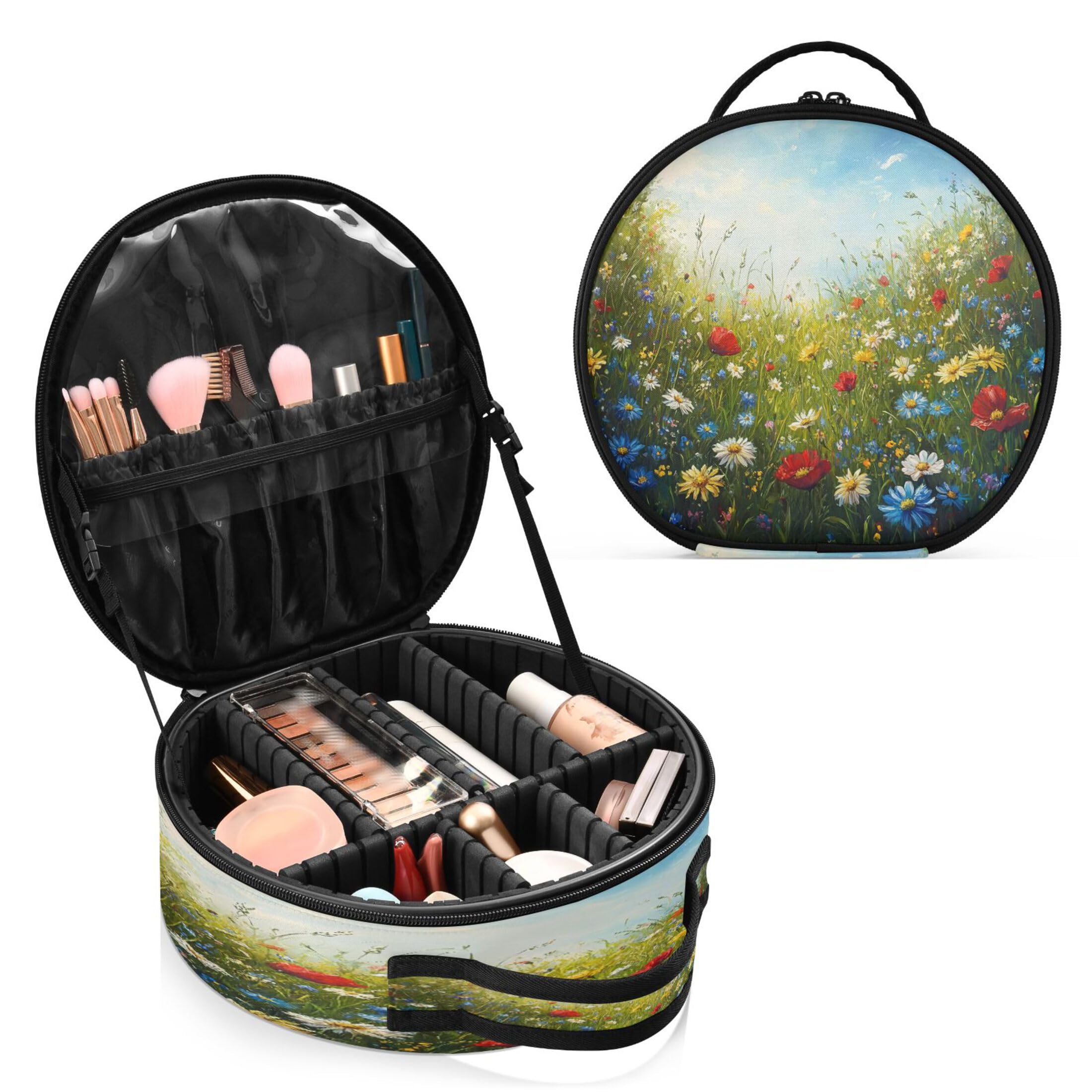 Takiito Meadow in Countryside Travel Makeup Case Portable Makeup Box Artist Cosmetic Case Organizer With Adjustable Dividers