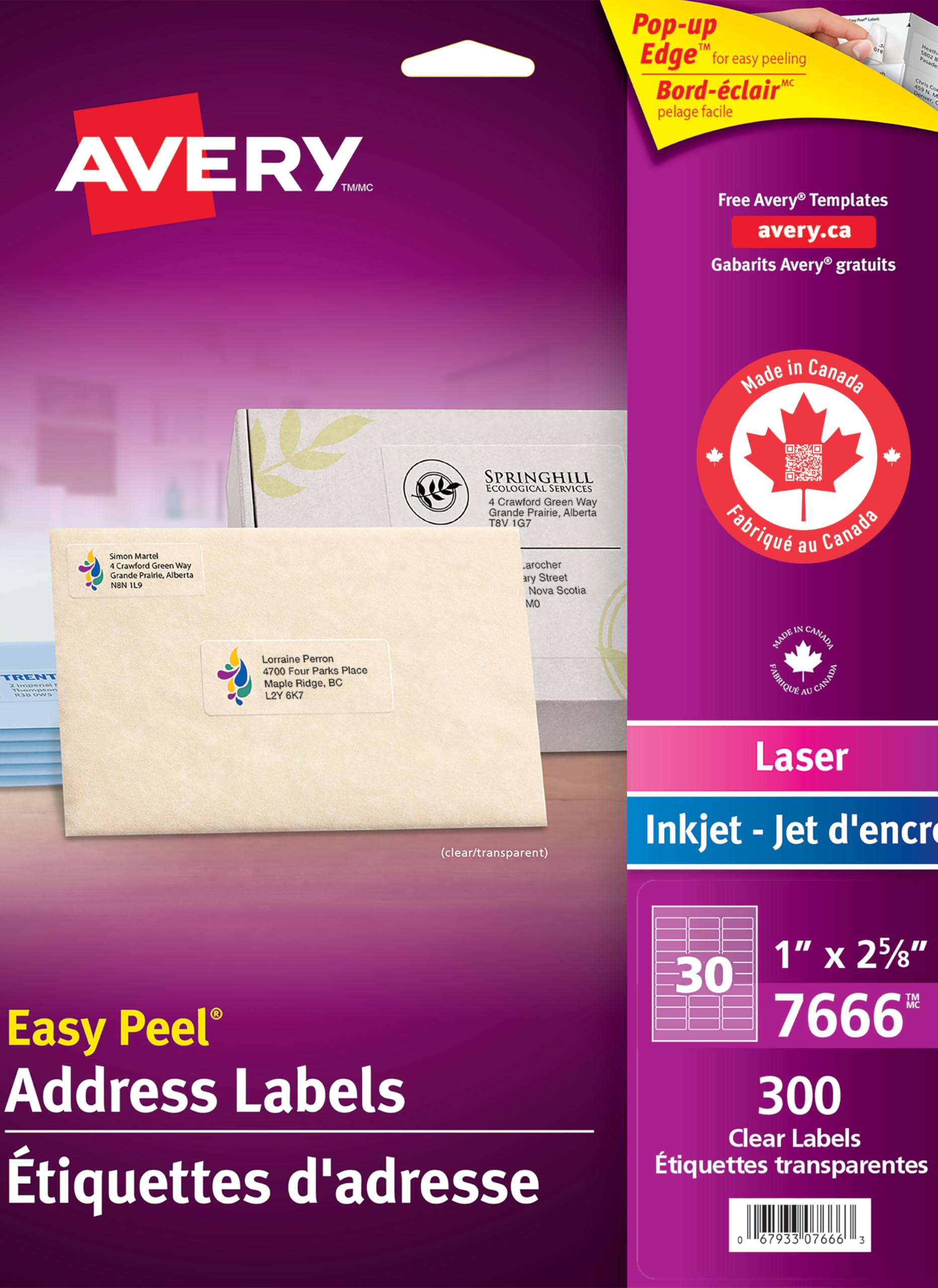Avery Clear Rectangle Labels with Easy Peel for Laser and Inkjet Printers, 1" x 2-5/8", Glossy Clear, Rectangle, 300 Labels, Permanent (7666) Made in Canada image 8