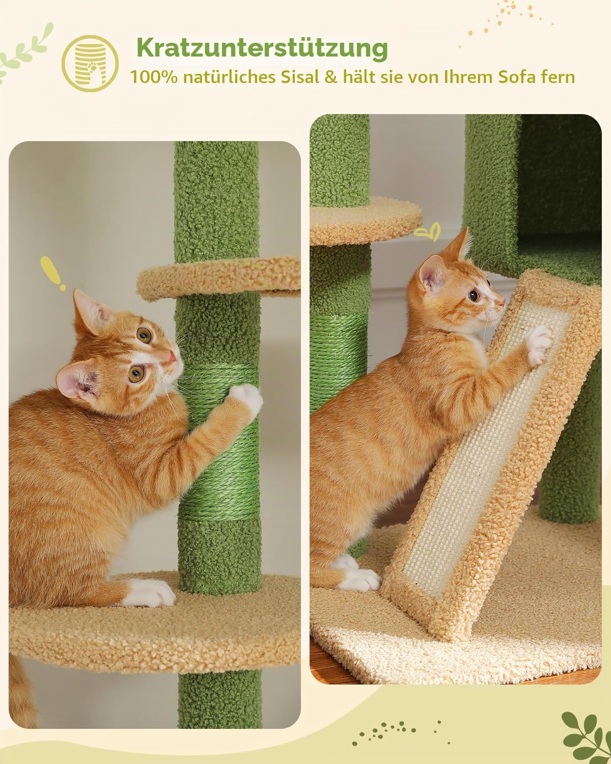 PAWZ Road Kaktus Kratzbaum Deckenspanner, 230-252cm Grün | deckenhoher katzenbaum, Hoch Katzenbaum Kaktus, Katzenhöhle, Katzenhängematte, Kletterbaum, 43L x 39B x 230H cm, Aktiv