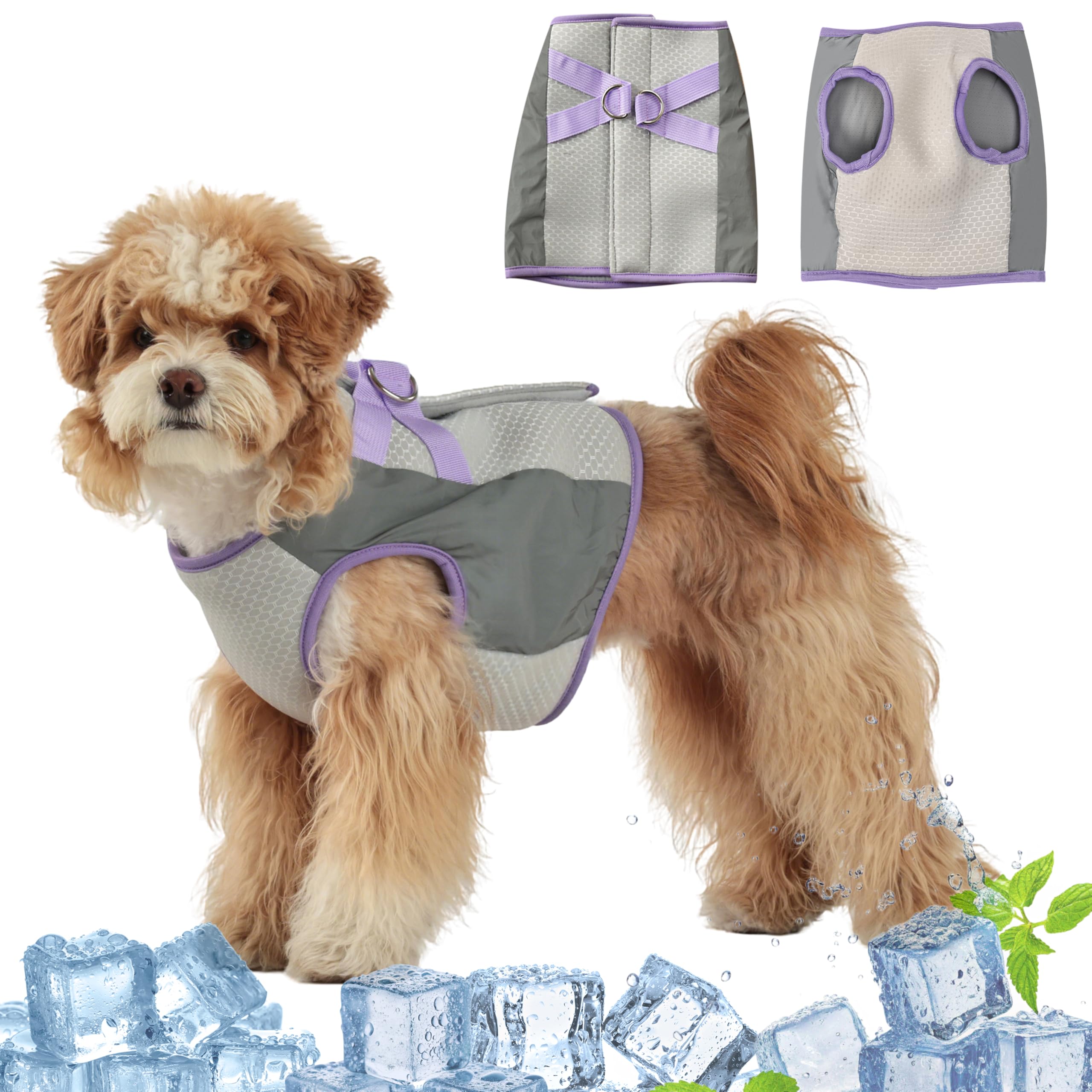 Wood Homing Ice Dog Cooling Vest - Breathable Dog Cool Calming Coat with Adjustable Harness Reflective Strip for Small Medium Large Dogs Lightweight Pet Cooling Jacket for Outdoor Hiking Training (XL)