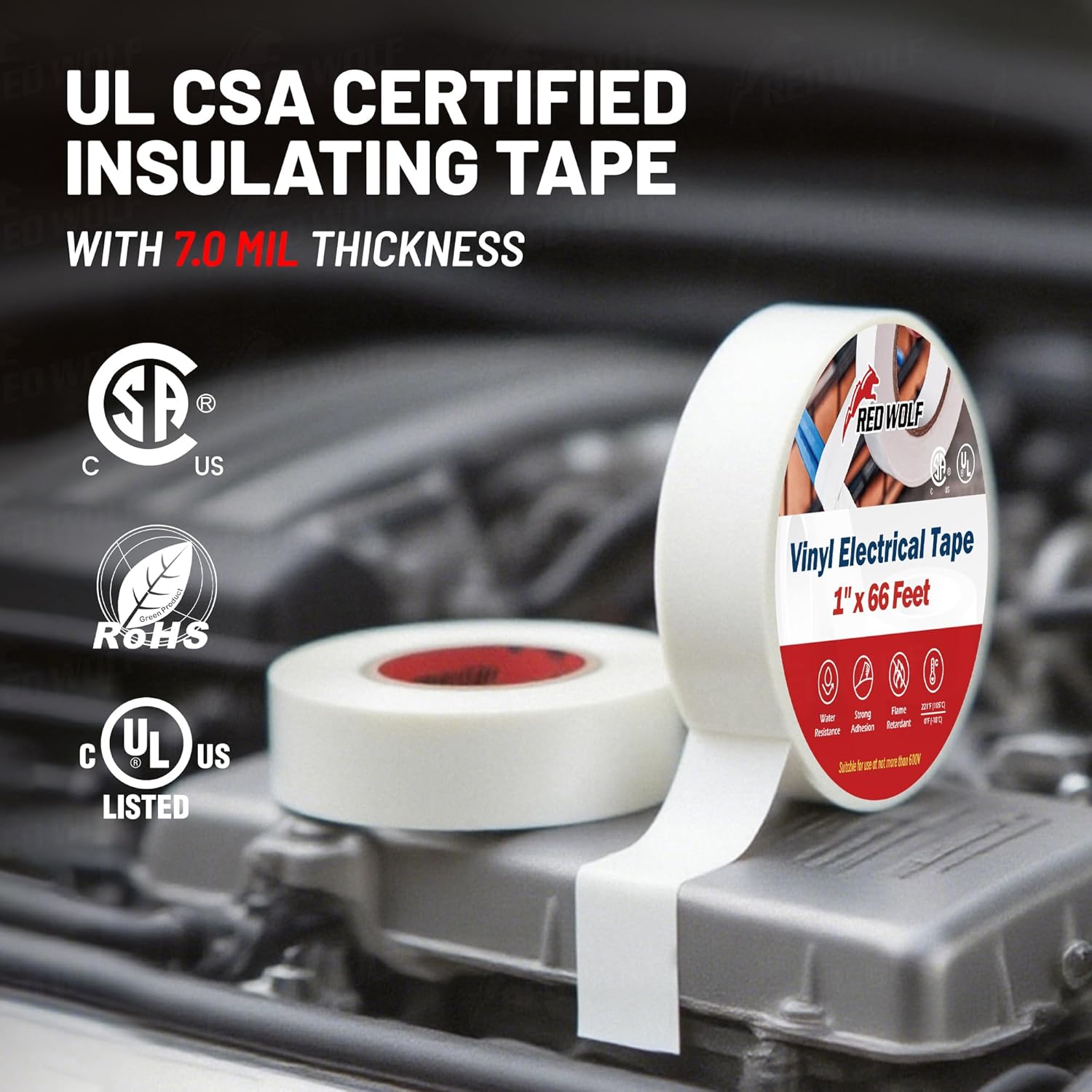 RED WOLF White Electrical Tape 1 in x 66ft 10 Pack, Industrial Grade UL/CSA Listed 7 Mil Thick Flame Retardant High Temp (10)
