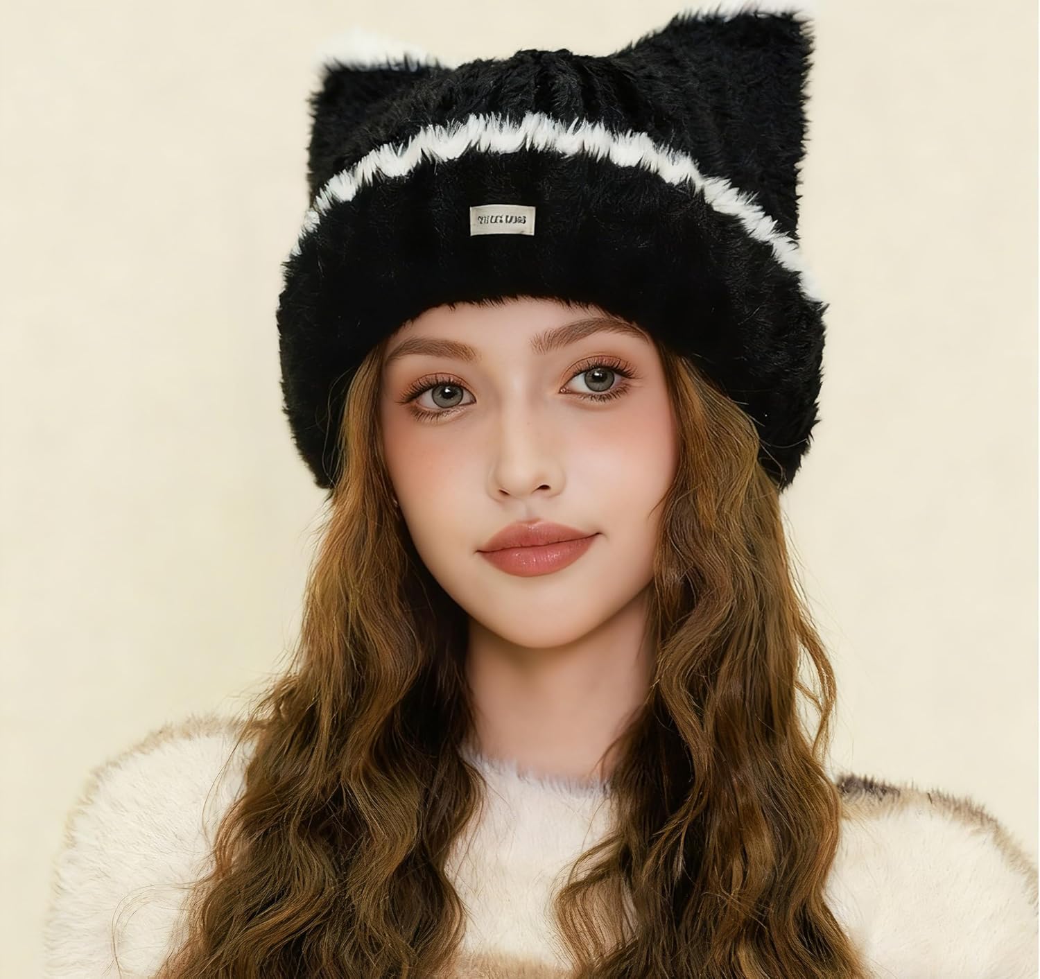 Women Winter Y2K Cute Cat Ears Hats Slouchy Plush Knitted Beanie Snow Ski Hat Fuzzy Warm Crochet Skull Cap 2026 - Image 2