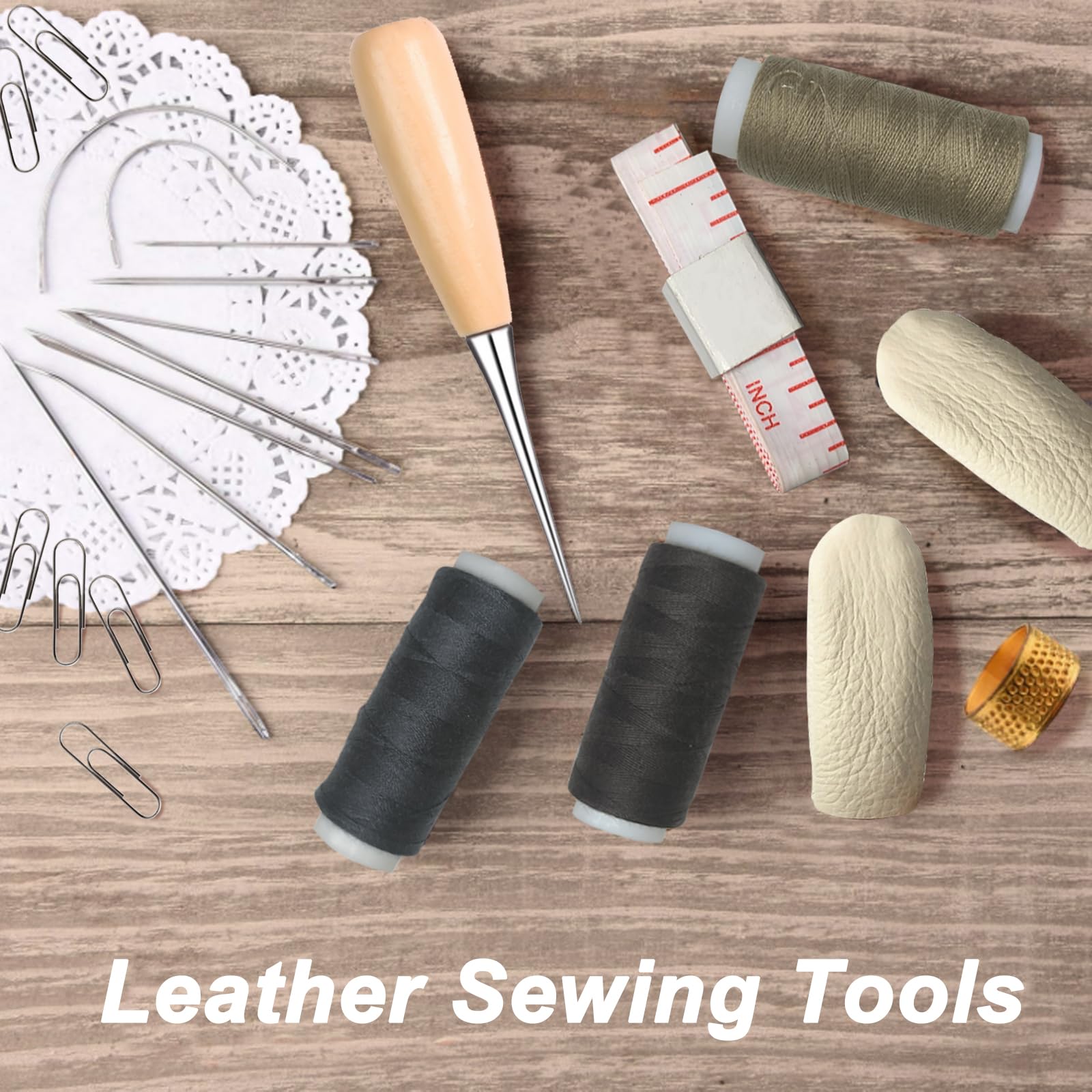 Kit Débutant Travail Du Cuir - 6 Outils Avec Fil Ciré - Poinçon, Alène, Groover - Pour Couture Cuir