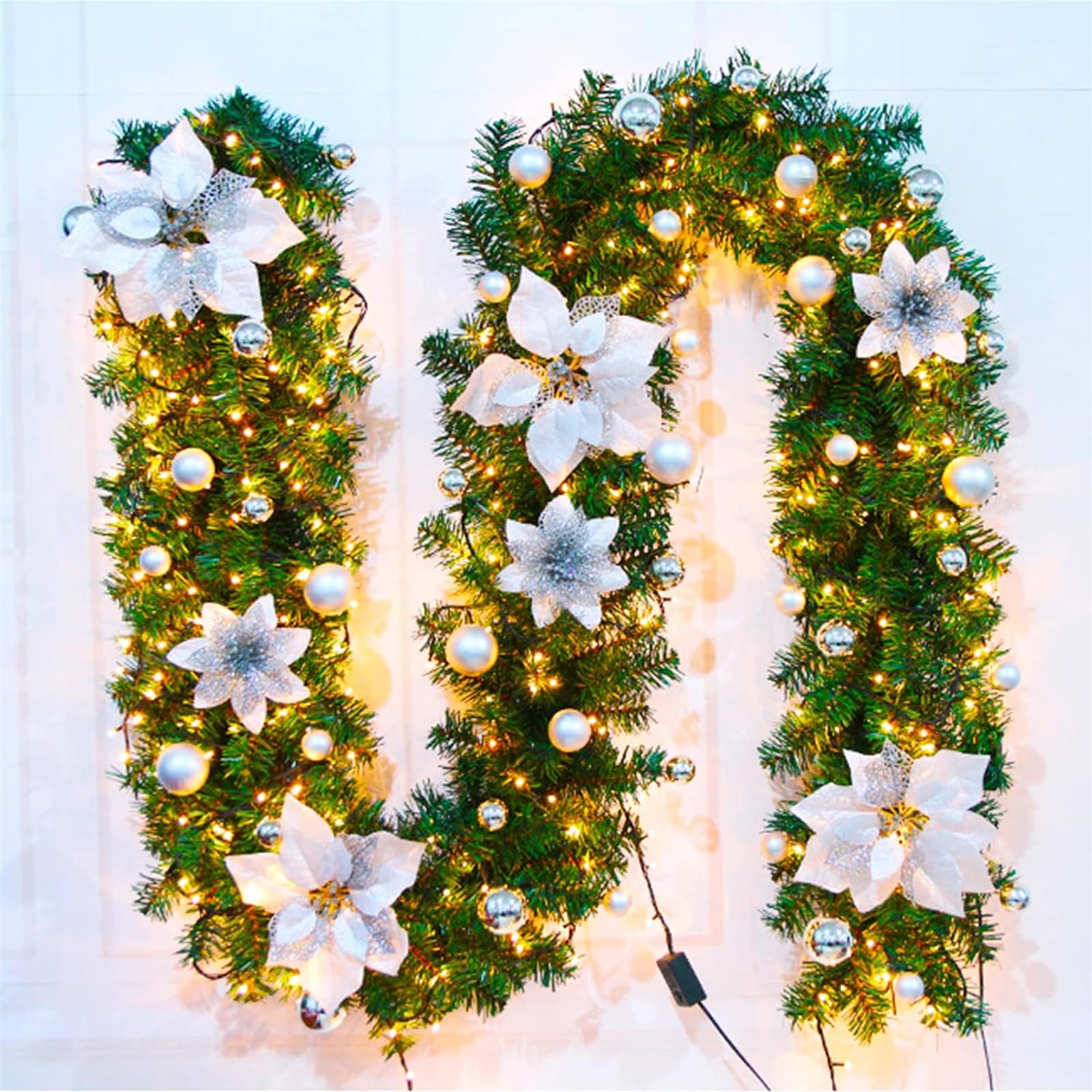 8.8 Ft Christmas Garland, IFF17 Bright Artificial Christmas Garlands Green Rattan Blue Flower Balls Battery Box Christmas Garland Holiday Decor Batter 8.8 Ft Christmas Garland, IFF17 Bright Artificial Christmas Garlands Green Rattan Blue Flower Balls Battery Box Christmas Garland Holiday Decor Batter