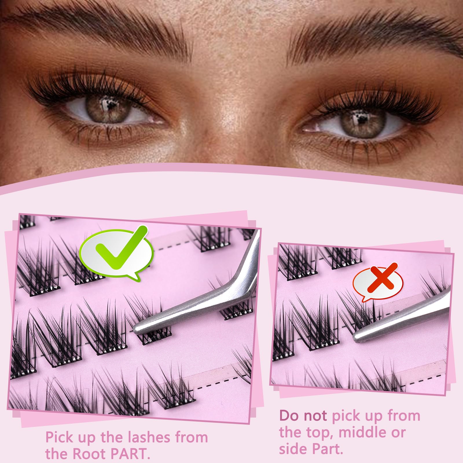 EMEDA ciglia autoadesive naturale, kit ciglia a grappolo senza colla 120pcs Ciglia naturali a pressione, DIY Ciglia a grappolo preincollate con pinzetta Ciglia da gatto preincollate (Cat eye02)