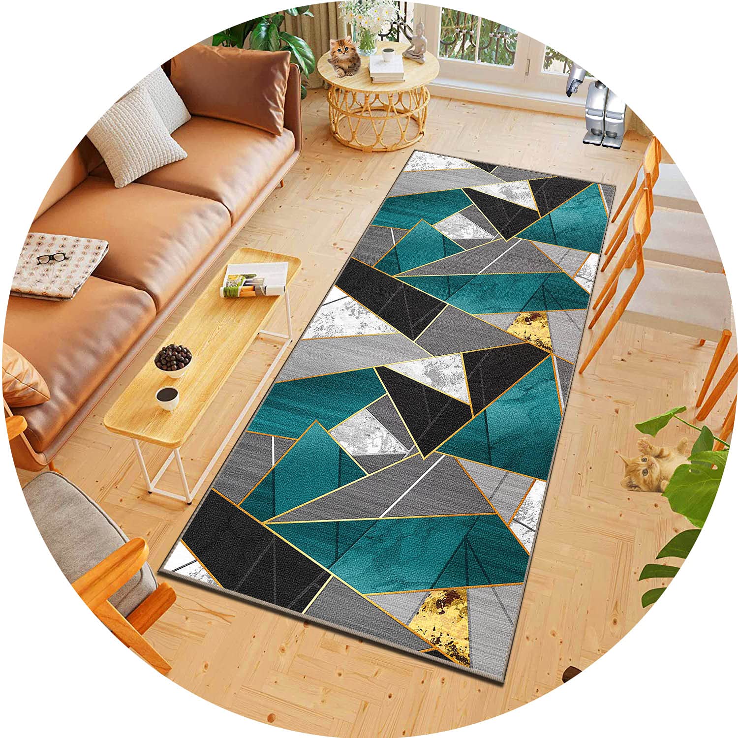 Tapis de couloir de cuisine tissé main antidérapant pour sol glissant