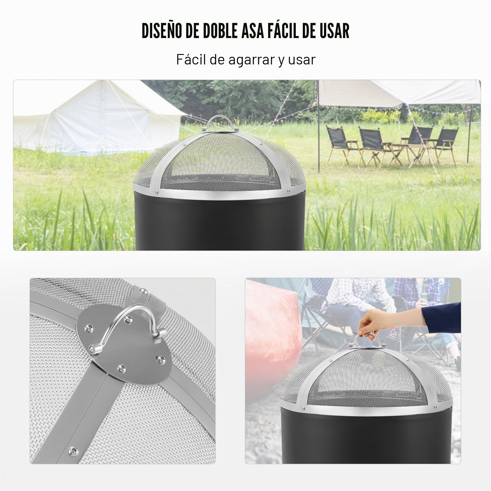 VEVOR Parachispas para Brasero 686 mm Alambrera de Brasero de Acero Inoxidable Cubierta Redonda Rejilla de Protección contra Chispas de Fuego Apertura Fácil con Accesorios para Hogueras, Jardín, Patio
