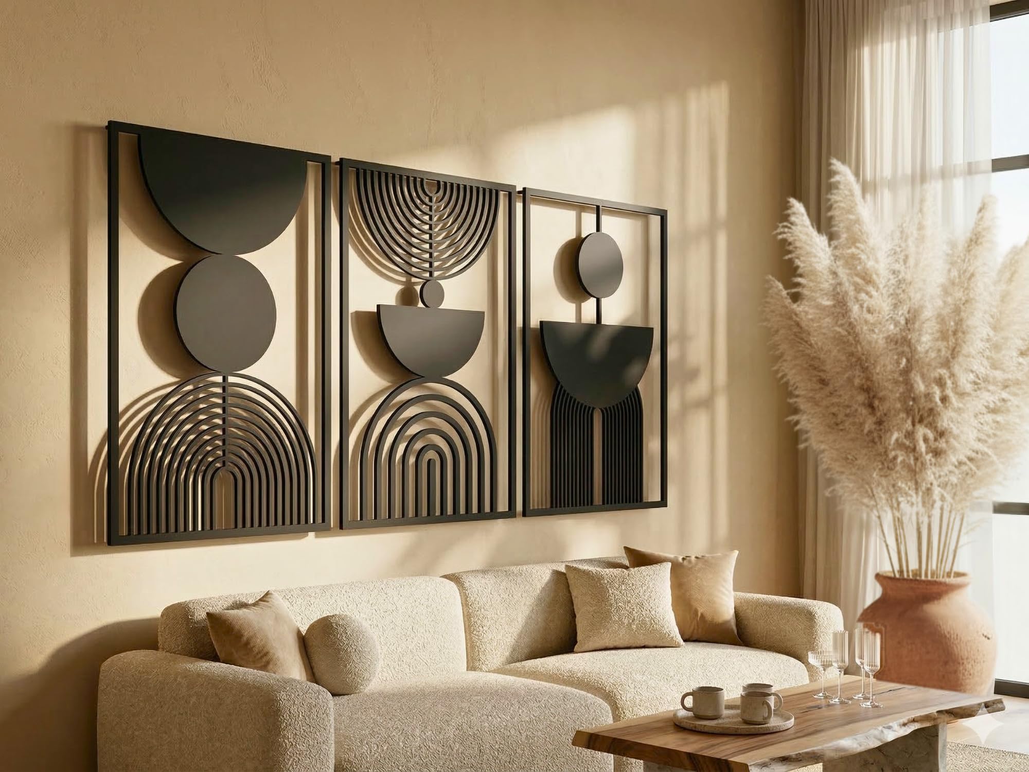 VAILLA - Juego de 3 decoraciones de pared bohemias de madera, decoración de pared geométrica, gran decoración de pared para dormitorio, sala de estar (Boho 15)