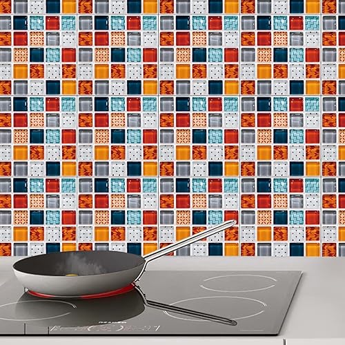 Miniatura 6 de Alwayspon 25 piezas de azulejos de mosaico autoadhesivos para decoración del hogar, azulejos adhesivos para despegar y pegar, adhesivo para azulejos