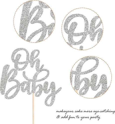Miniatura 3 de 1 pieza de decoración de pastel Oh Baby Shower con purpurina para baby shower, bautismo, revelación de género de bebé, decoración de pastel para