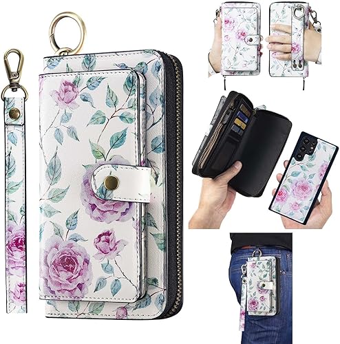 AIFENGCASE - Funda compatible con Samsung Galaxy S22 Plus para mujeres y hombres, cartera de cuero con cremallera, funda de piel tipo cartera con