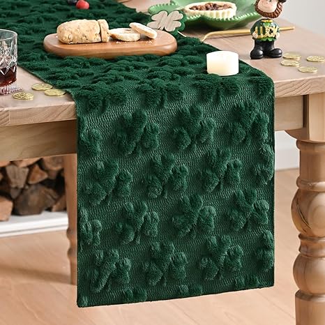 Artoid Mode Lucky Clover Faux Fur Table Runner 13x72 Inch St. Patrick's Day Charm