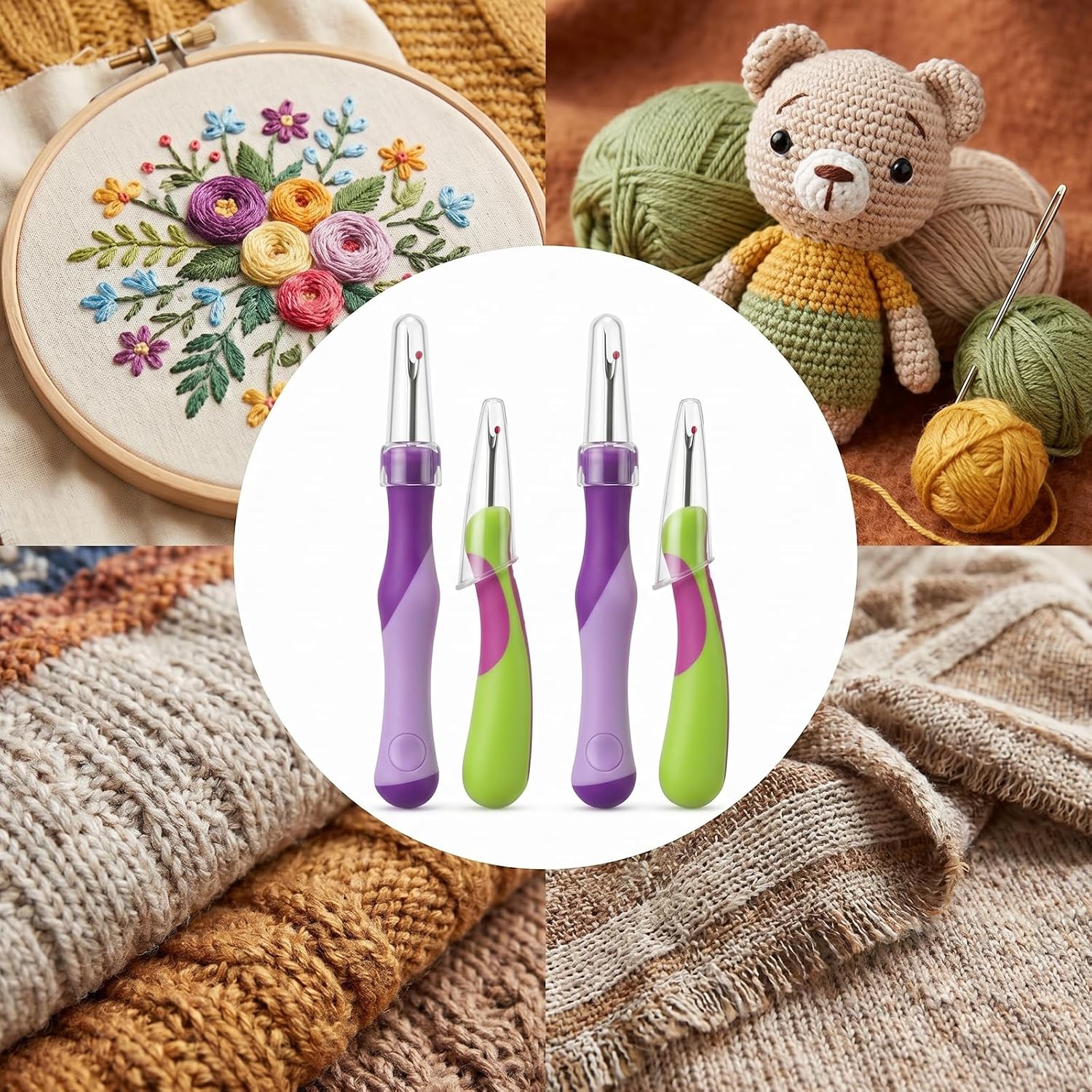 4 PCS Seam Ripper for Sewing, Stitch Remover Tool Embroidery Supplies | Ergonomic Seam Ripper with Protective Cap for Hand Sewing, Crafts and Knitting