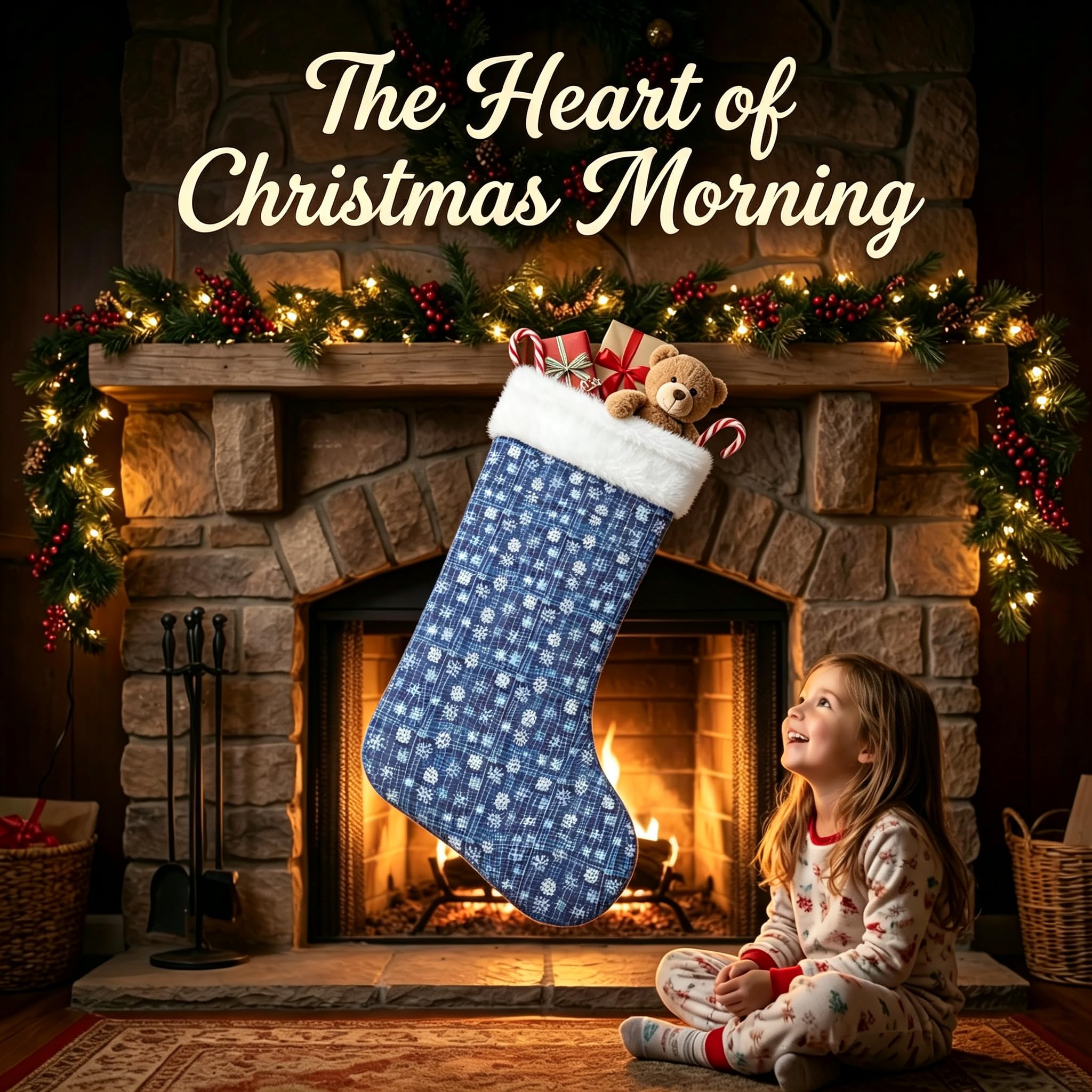 MSYO Calcetín de Navidad gigante, calcetín de Navidad grande para decoración del hogar, terciopelo azul suave con lineal, puño de piel sintética de felpa blanca, calcetín grande de Papá Noel para