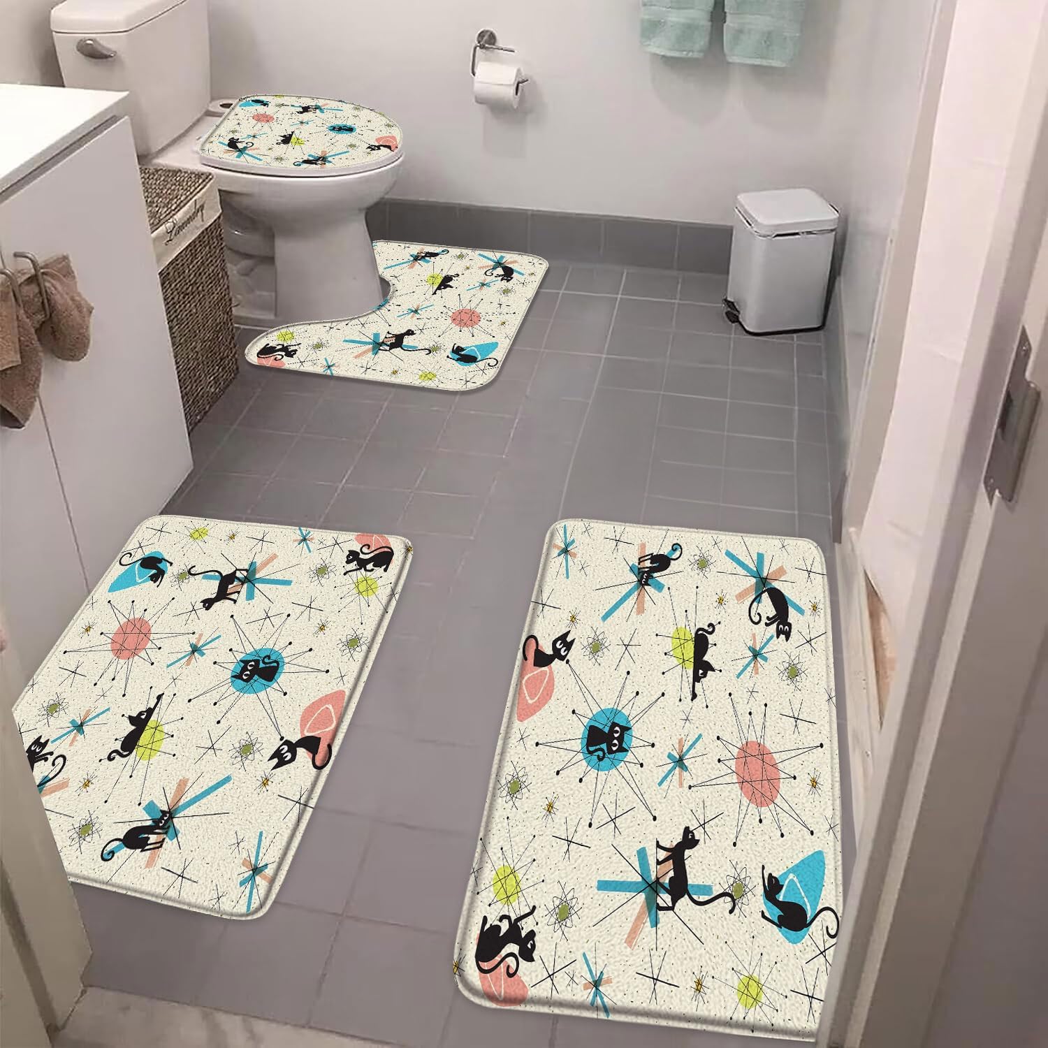 Amazon.com: FGYGYK 4 Piece Bathroom Rug Sets,Mid Century Black Cat ...
