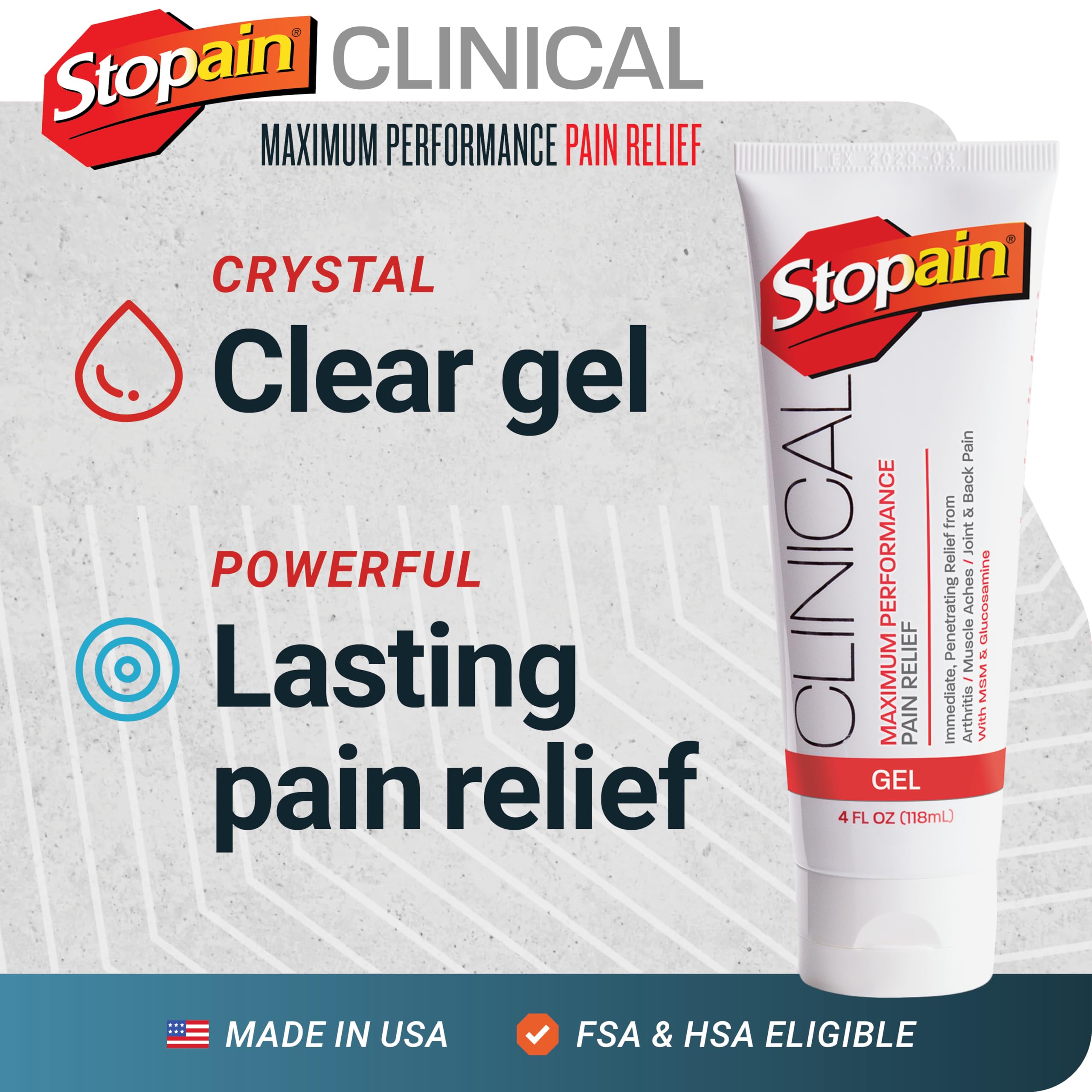 Stopain Clinical 10% Menthol Pain Relief Gel (4 oz Tube), Professional Strength Topical Analgesic for Back, Knee, Joint and Arthritis Pain Relief, Made in USA — Amazon image 4