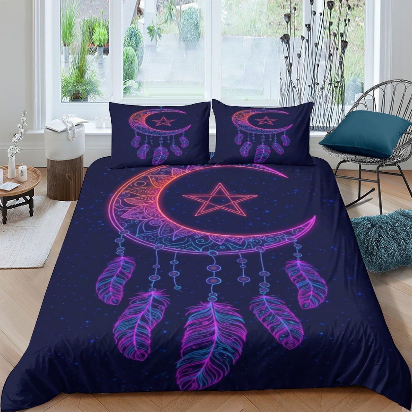 Ctjqhvkz Style-9 3D Printed Purple Crescent Moon Fitted Sheet Microfiber Dreamcatcher Bed Cover For Bedroom Dorm Mattress Decor Single（135X200cm）