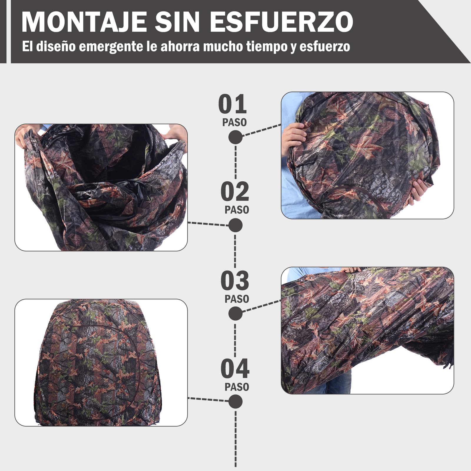 GYMAX Tienda de campaña de caza plegable con bolsa de transporte, resistente a la intemperie, con visión de 360°/270° y entrada, tienda de campaña para senderismo, caza y camping, camuflaje