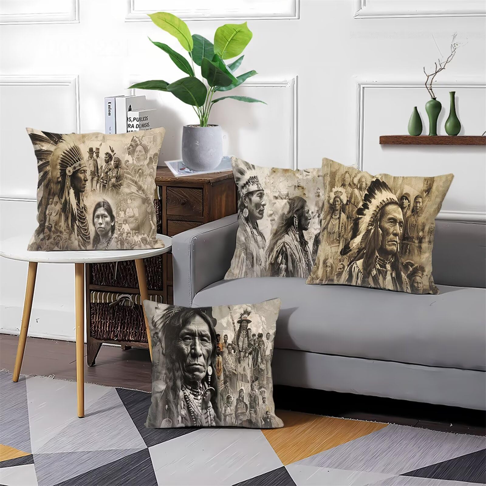 Federe Cuscini Divano 65x65 Set di 4, indiani Cuscini Esterno Impermeabili Lino Doppio Lato Religione Cuscino Esterni con Cerniera Invisibile, per Letto Mobili Giardino Terrazza Panca Decorativi