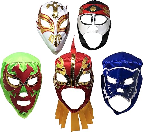 Miniatura 2 de Paquete de 5 Máscaras de Luchador Máscaras de lucha libre mexicanas surtidas Excelente disfraz para fiesta mexicana Máscara de Lucha Libre de