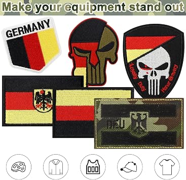 Pack of 6 Germany Patch Germany Flag Patch Reflective Germany Flag Patch Patches for Clothing Backpack Baseball Cap Uniform Vest