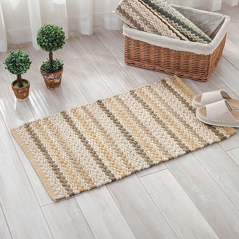 Amazon Hysenm 麻 和風 玄関マット ナチュラル素材 手作り エントランスマット コットン ジュート繊維 滑り止め 耐磨耗性 オリジナル 室内外 45 70 イエロー 玄関マット オンライン通販