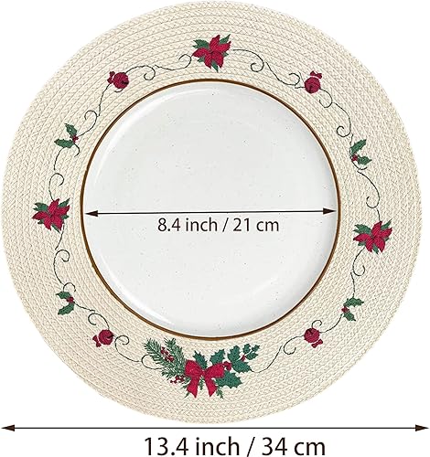 Miniatura 2 de Juego de 6 manteles individuales redondos de Navidad, manteles individuales bordados de Navidad, manteles individuales rojos bordados de Navidad,