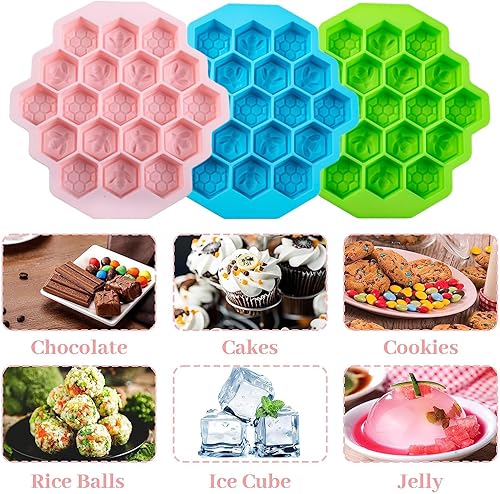 Miniatura 4 de LIOUCBD - 3 moldes de silicona antiadherentes para panal, forma de panal, 19 cavidades para hornear pasteles, moldes de silicona de grado