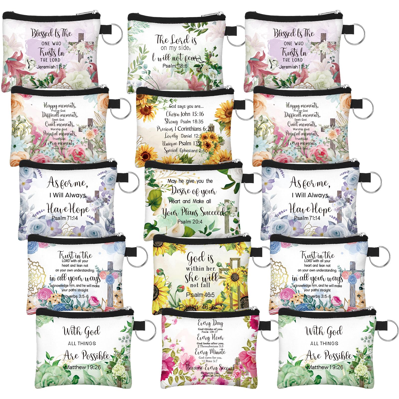 Sweetude 30 Pcs Christian Small Coin Purse for Women Bulk Church Gift Mothers Day Gifts Inspirational Bible Verse Religious Coin Purse Mini Pouches Wallet Bag with Zipper for Travel Women Girls