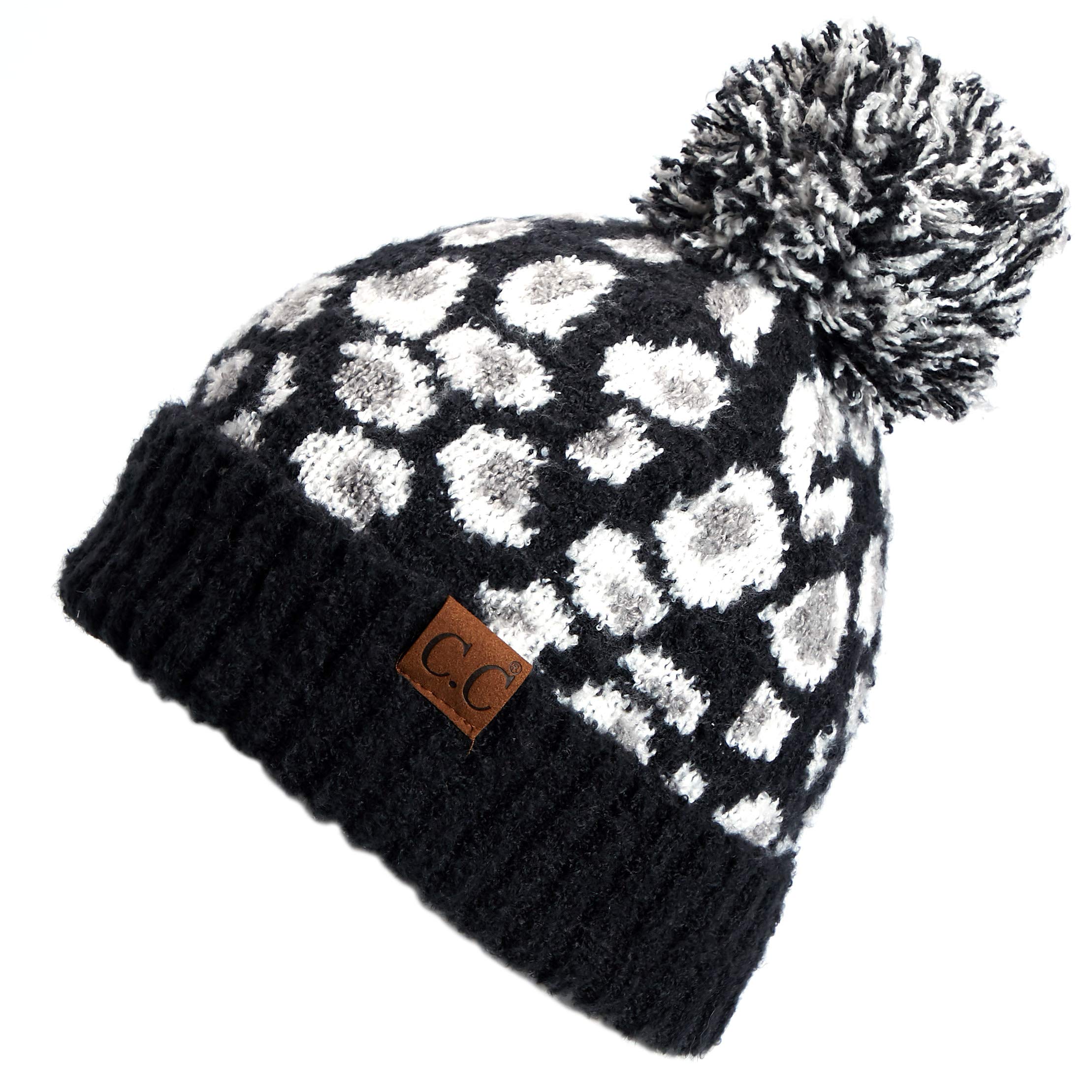 C.C Exclusives Soft Beanie hat with Leopard Pattern and Fur Pom(HAT-7001)(SF-7001)