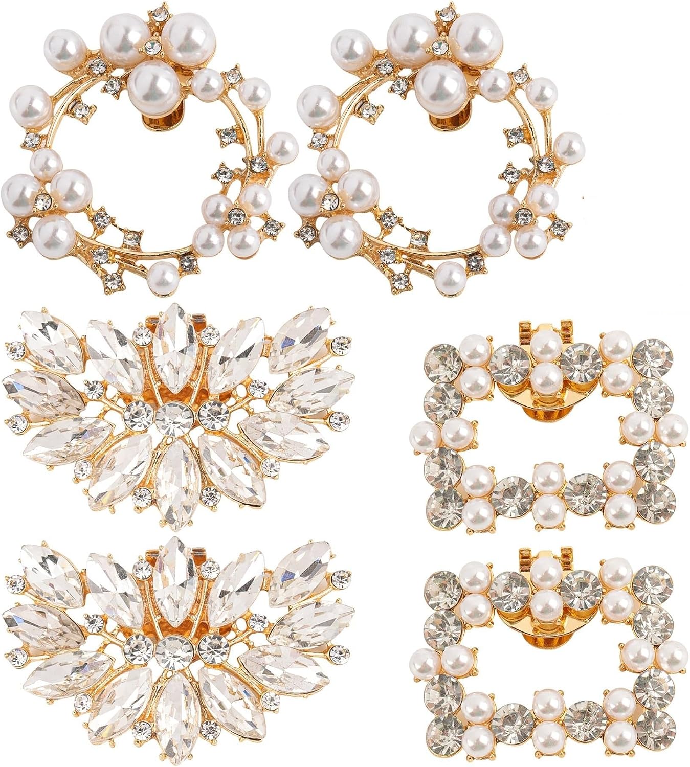 AUEAR, 6 Pack Rhinestone Shoe Clips Sparkling Crystal Shoe Buckles Metal Shoe Clips for Party Wedding