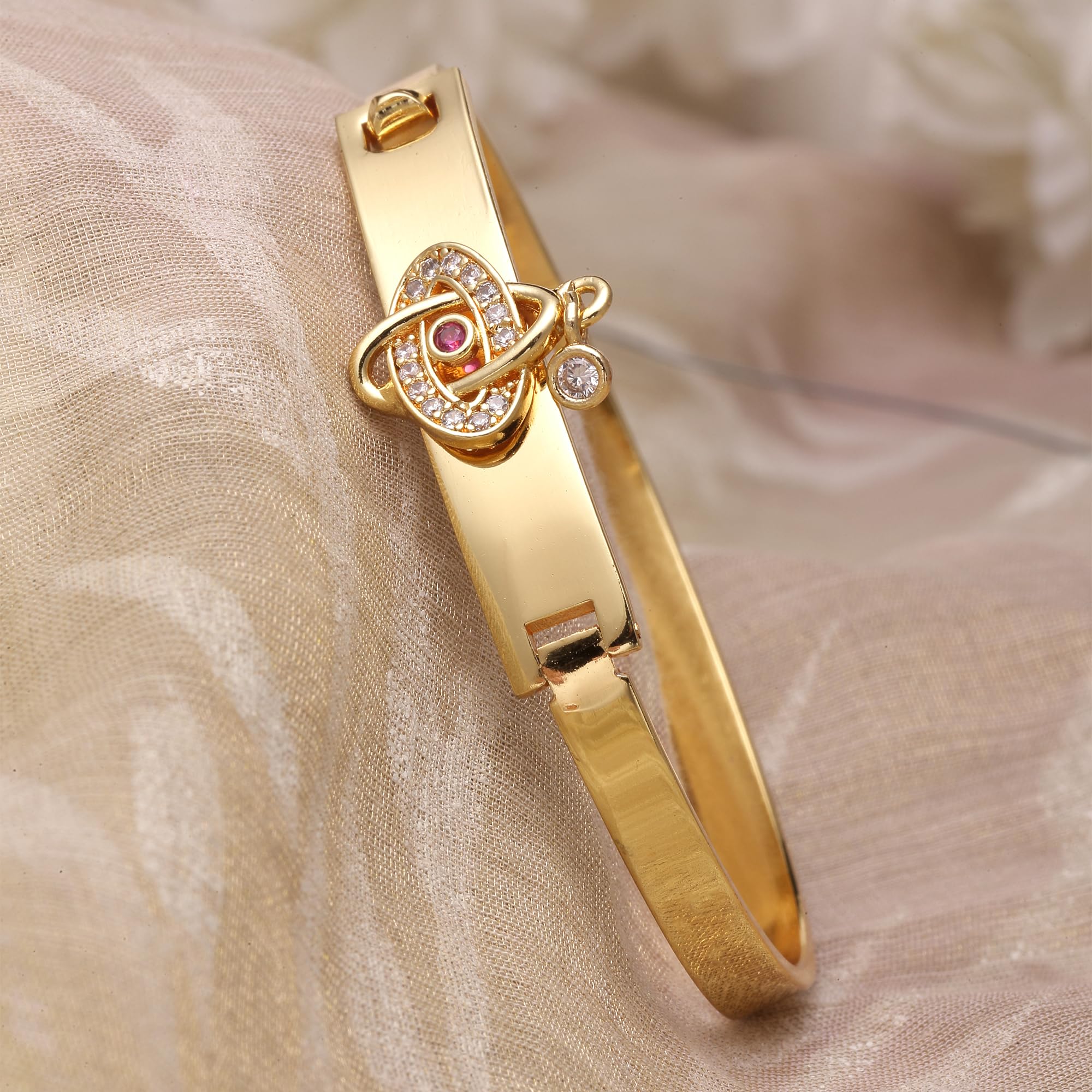 Gold-Plated American Diamond Bangle Style Bracelet
