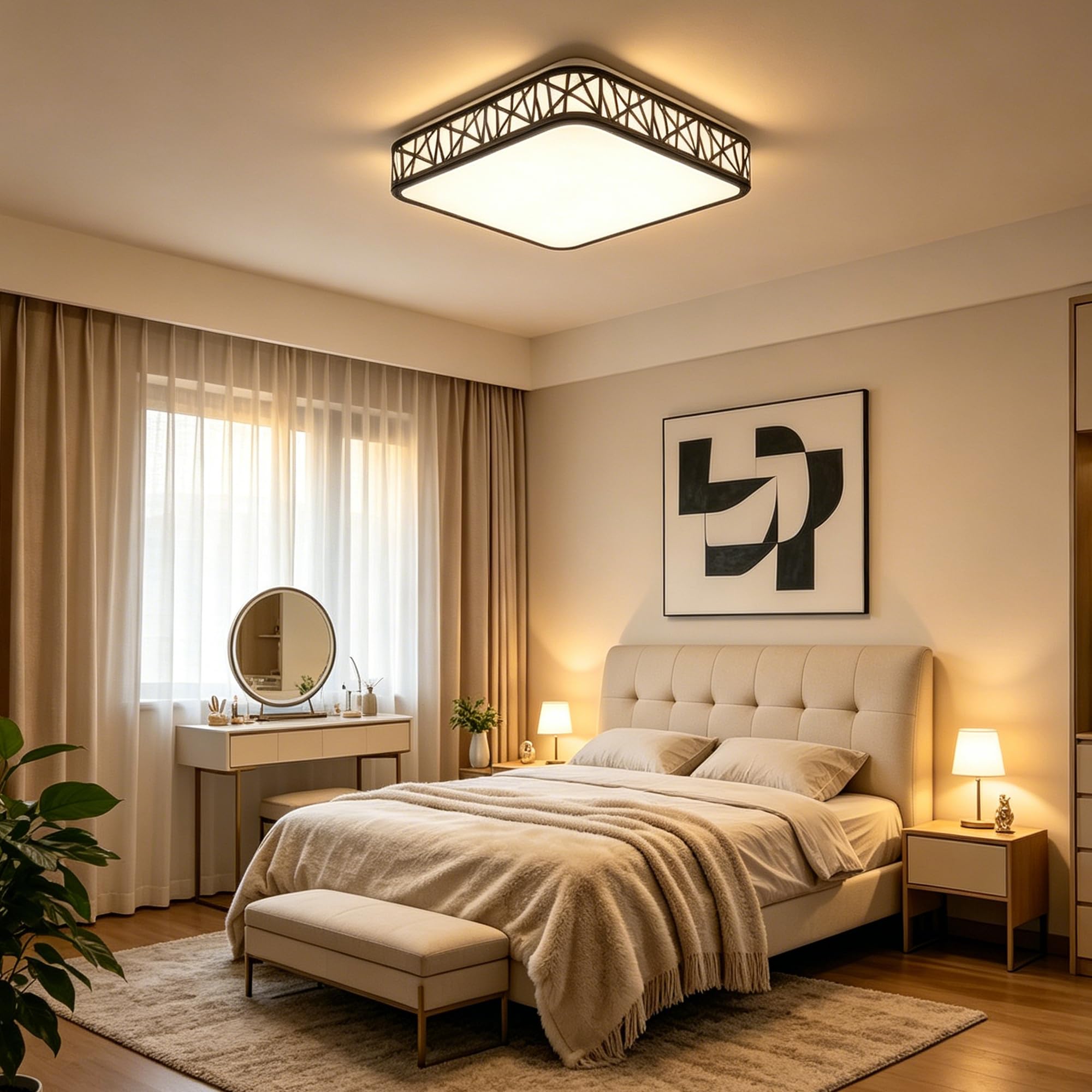 Lampa sufitowa LED z pilotem zdalnego sterowania, 35 cm, nowoczesna czarna lampa do zabudowy, 65 W, ściemniana lampa sufitowa do sypialni, salonu, kuchni, biura