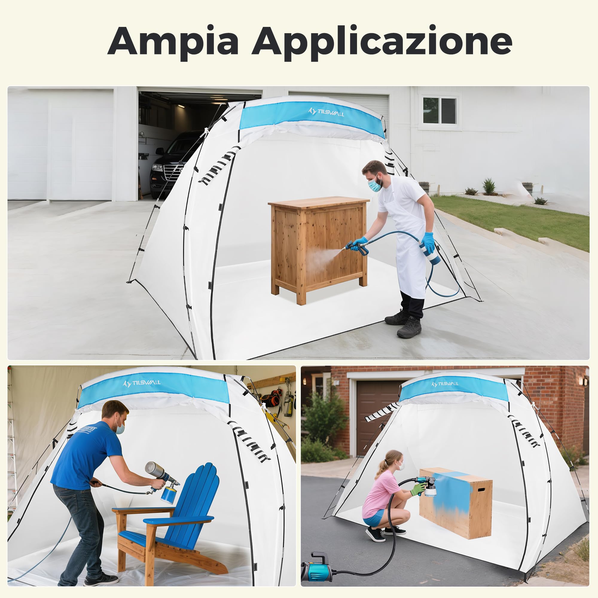 Cabina di Verniciatura Tilswall 8.86 x 5.91 x 5.58 ft, Tenda Spray Portatile Grande con Pavimento Integrato, Ganci Antivento & Picchetti per Progetti Fai-Da-Te, Verniciatura Mobili e Rivestimento
