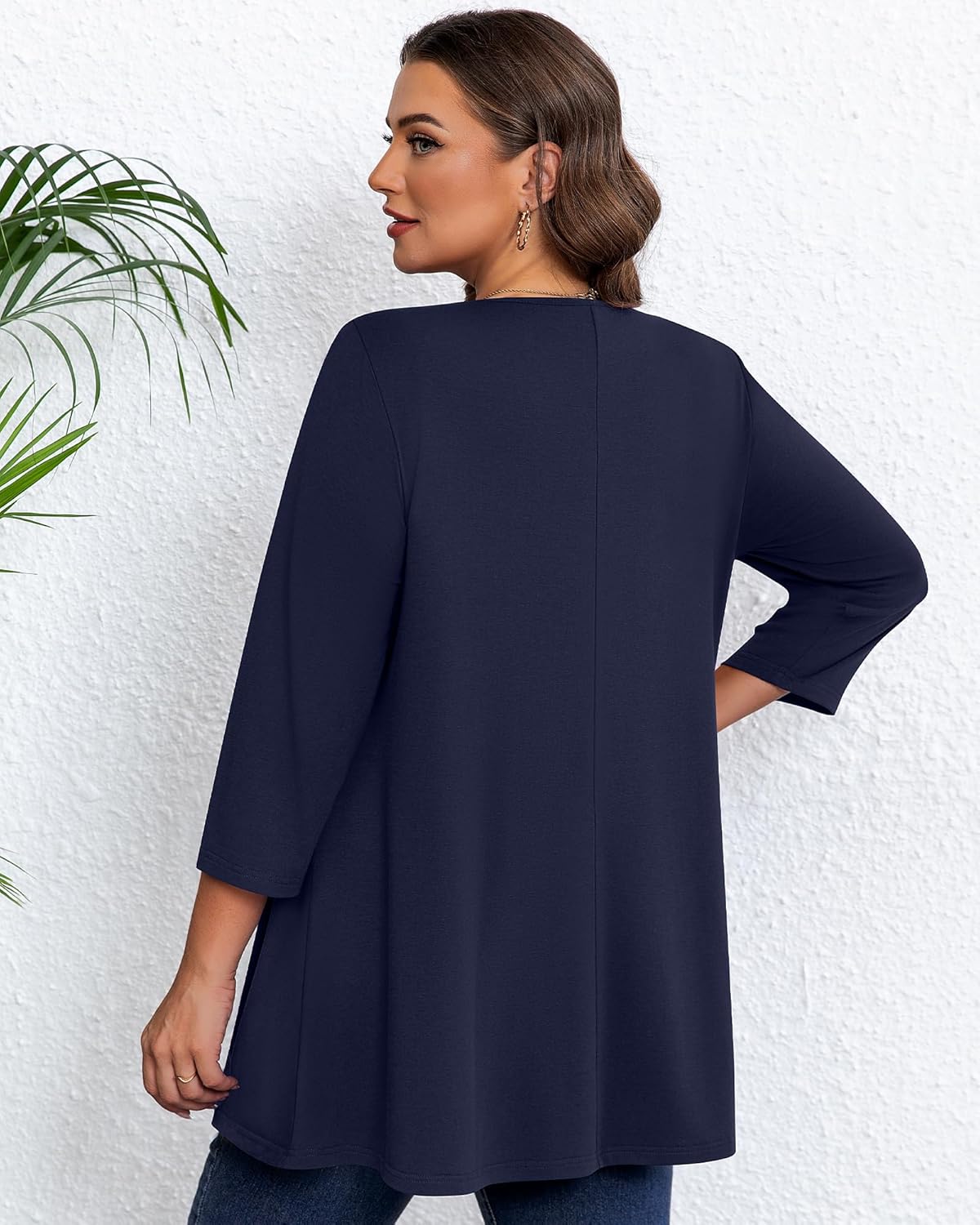 3 Pack Plus Size 3/4 Sleeve Tunics Tops for Curvy Women, Loose Fit Casual Comfy Swing Flare T-shirts for Leggings - Image 3