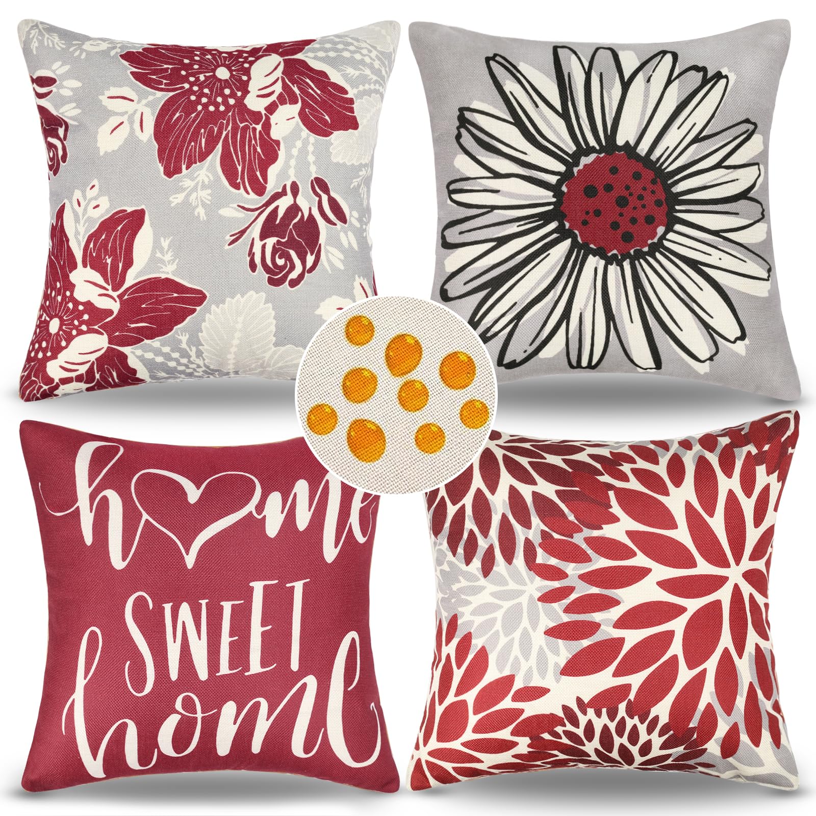 Lot De 2 Housses De Coussin Dahlia Rouge Et Gris 40x40cm - Taies D'Oreiller Lin Fleurie Lot De 2 Taies Oreiller Floral Lot De 2 Housses De Coussin Dahlia Rouge Et Gris 40x40cm - Taies D'Oreiller Lin Fleurie Lot De 2 Taies Oreiller Floral
